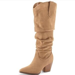 NWT Mysoft Knee High Slouchy Boots Zipper Western Tan